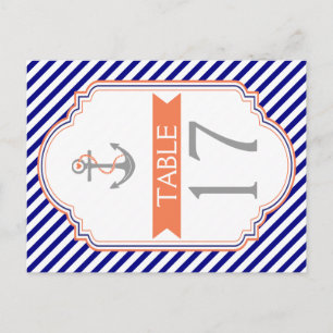 Cartão Postal Naby azul, coral número da mesa náutica de casam