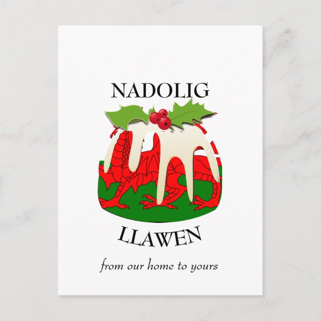 Cartão Postal Nadolig Llawen WALES Welsh Felry Christmas Pudim (Frente)