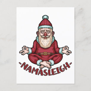Cartão Postal Namasleigh Funny Santa Claus Yoga Medita Xmas