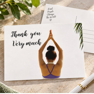 Cartão Postal Namaste Yoga mulher levanta mão Obrigada
