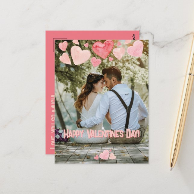 Cartão Postal Namorados Corações Rosa Sobreposição Adicionar Sua (Frente/Verso In Situ)