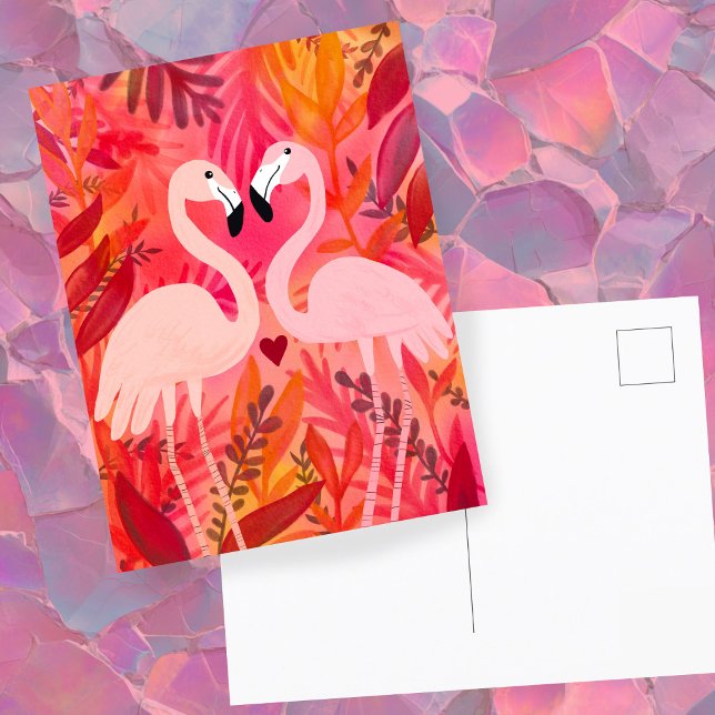 Cartão Postal NAMORADOS de PINK Flamingos, Grito, Grito (TICKLED PINK Flamingos Valentine Love Birds hand drawn Whimsical Cute Postcard
)