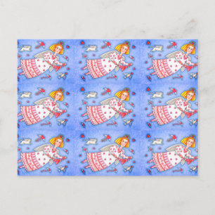CARTÃO POSTAL NAMORADOS DO ÂNGULO DE ARTE FOLK, GATO E CORAÇÕES