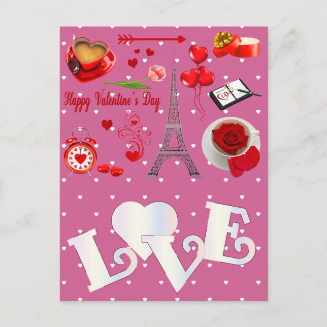 Cartão Postal Namorados felizes com corações (Frente)