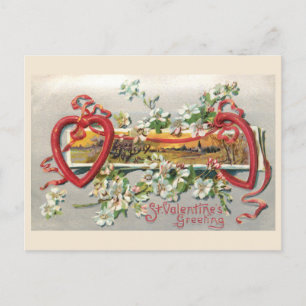 Cartão Postal Namorados Floral Rustic Vintage com Corações