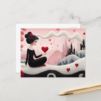 Cartão Postal Namorados Gótico Lady Hearts