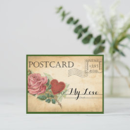 Cartão Postal Namorados Vintage Rosa