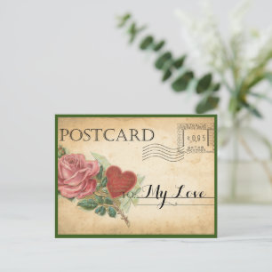 Cartão Postal Namorados Vintage Rosa
