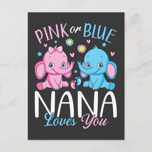 Cartão Postal Nana Ama Você Elefante Bebê Rosa Ou Azul (Frente)