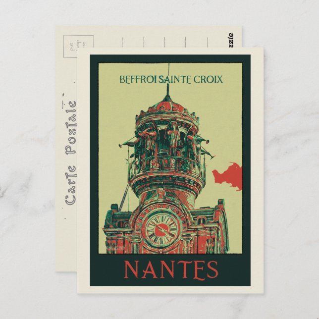 Cartão Postal Nantes belfry de Sainte Croix France (Frente/Verso)