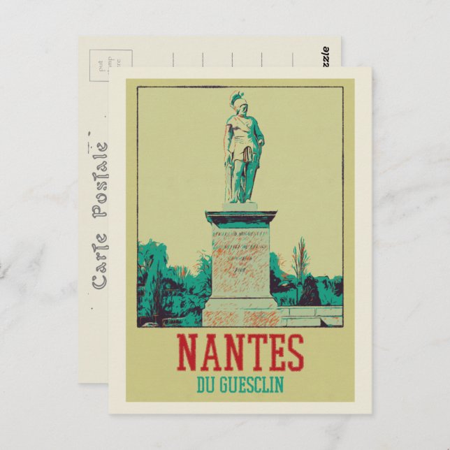 Cartão Postal Nantes Du Guesclin estátua França (Frente/Verso)