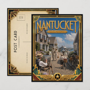 Cartão Postal Nantucket Massachusetts Arte Deco Dourado Vintage