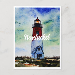 Cartão Postal Nantucket Massachusetts Lighthouse Watercolor
