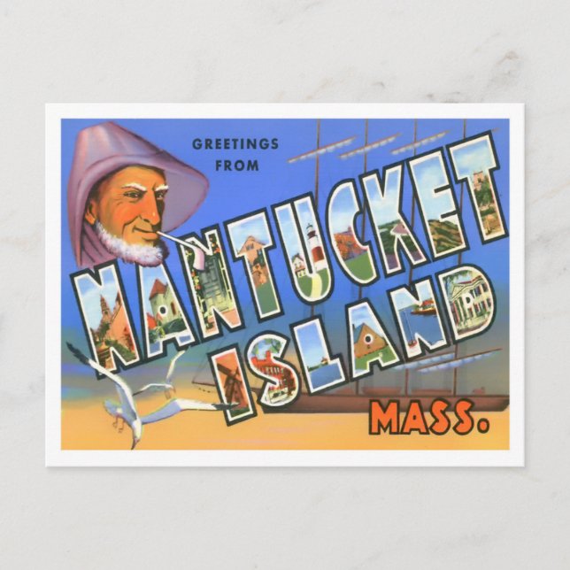 Cartão Postal Nantucket, Massachusetts Vintage Big Letters (Frente)
