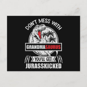 Cartão Postal Não Brinque Com a Vovó Saurus Família de Dinossaur
