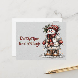 Cartão Postal Não Deixe o Seu Purpurina Emaranhado Homem de Neve