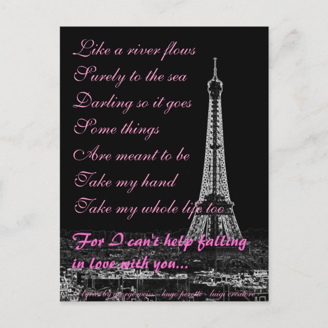 Cartão Postal Não posso evitar se apaixonar por você (Frente)