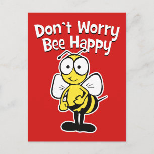 Cartão Postal Não se preocupe, seja feliz   Abelha-Bumble Vermel