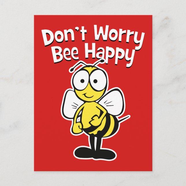 Cartão Postal Não se preocupe, seja feliz | Abelha-Bumble Vermel (Frente)