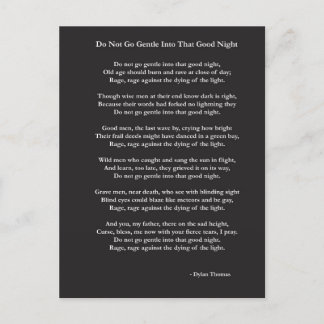 Cartão Postal Não seja gentil com Dylan Thomas