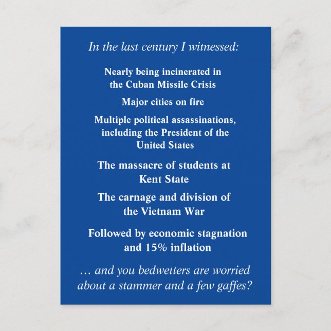 Cartão Postal Não tenha tanto medo de apoiar Joe Biden (Frente)