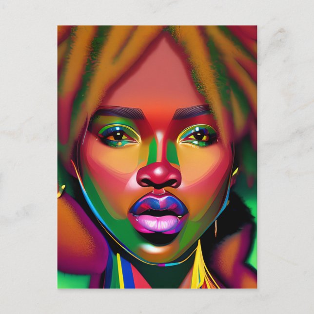 Cartão Postal Não toques no meu cabelo preto Melanina afro Rainh (Frente)