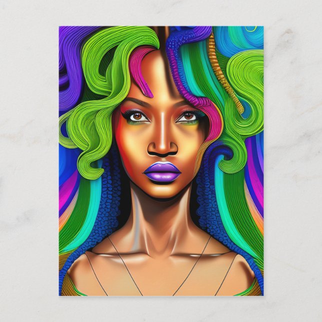 Cartão Postal Não toques no meu cabelo preto Melanina afro Rainh (Frente)