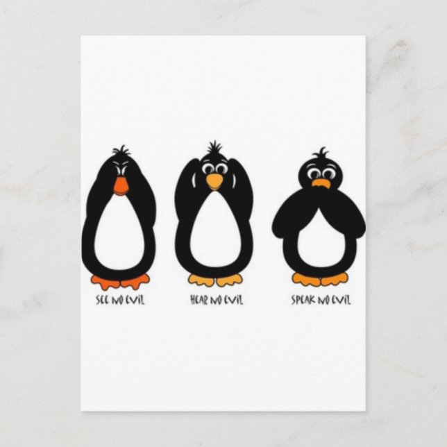 Cartão Postal Não veja Mau, ouça nenhum Mau, fale sem Mau (Frente)