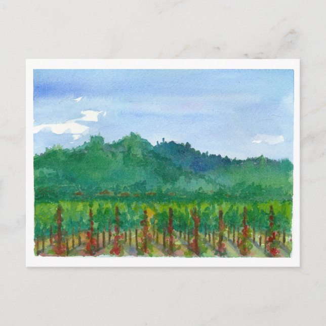Cartão Postal Napa Valley Vineyard Rosa vermelha Watercolor Pain (Frente)