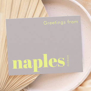 Cartão Postal Naples Flórida tipográfico amarelo