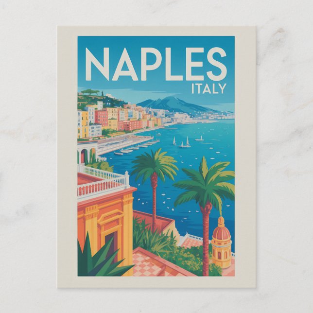 Cartão Postal Naples Italy Illustration Travel Art Vintage (Frente)