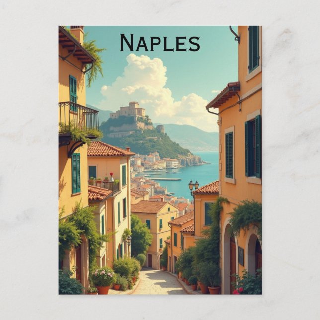 Cartão Postal Naples Italy Vintage Travel Illustration (Frente)