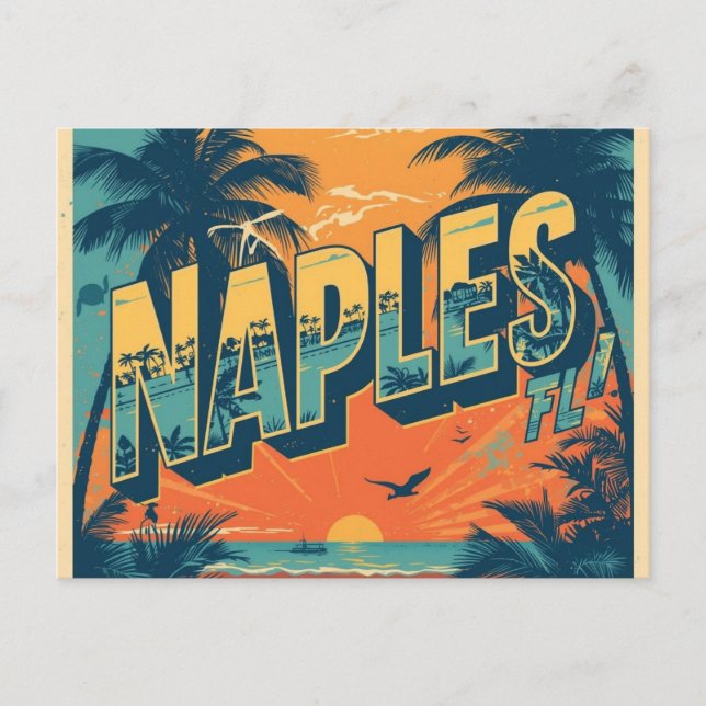 Cartão Postal Nápoles Flórida sonhando retrô (Frente)