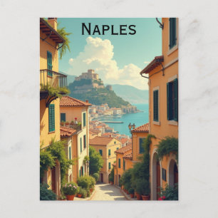 Cartão Postal Nápoles Itália Ilustração de Viagem Vintage