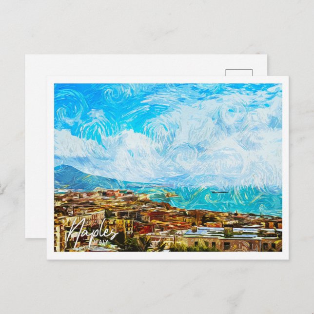 Cartão Postal Nápoles Itália Linda Paisagem de Pintura Petrolífe (Frente/Verso)