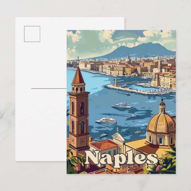 Cartão Postal Nápoles Itália Vintage - Ilustração de Viagem (Frente/Verso)