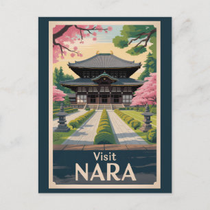 Cartão Postal Nara Japão Ilustração Viagem Arte Vintage