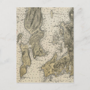 Cartão Postal Narragansett Bay Newport, RI Harbor Chart em 1920