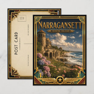 Cartão Postal Narragansett Rhode Island Arte Deco Dourado Vintag