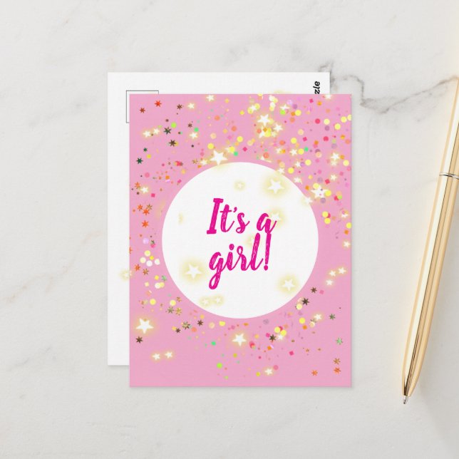 Cartão Postal Narrativa rosa com estrelas e luzes (Frente/Verso In Situ)