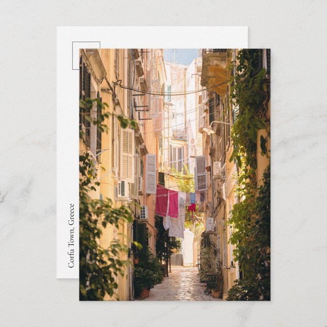 Cartão Postal Narrow streets of old Corfu Town (Frente/Verso)