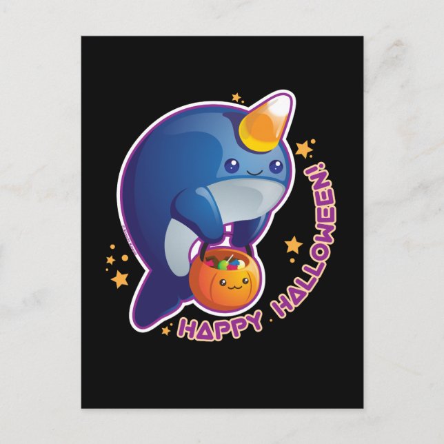 Cartão Postal Narval de Halloween Kawaii (Frente)