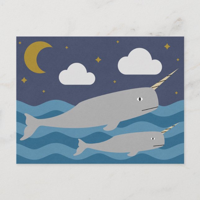 Cartão Postal Narwhal Night Natação (Frente)