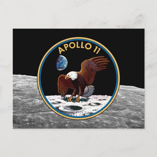 Cartão Postal NASA Apollo 11 Landing Landing Lunar Patch Insigni (Frente)