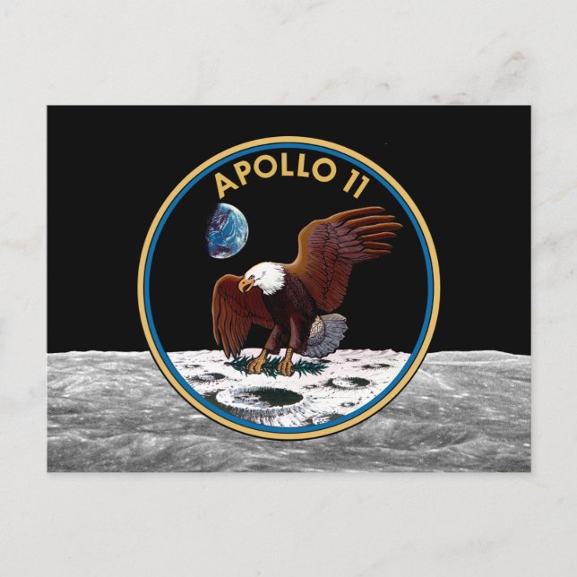 Cartão Postal NASA Apollo 11 Landing Landing Lunar Patch Insigni (Frente)