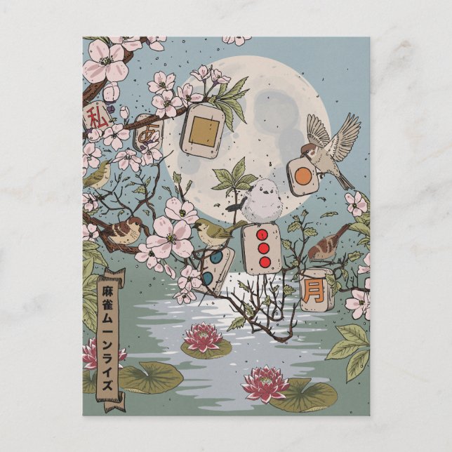 Cartão Postal Nascer da Lua Mahjong (Frente)