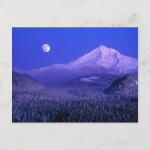 Cartão Postal Nascer da lua sobre o Mt Hood inverno, Oregon