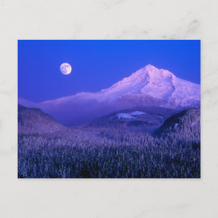 Cartão Postal Nascer da Lua Sobre o Mt. Hood Oregon no Inverno