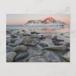 Cartão Postal Nascer do sol Flakstad e Praia de Skagsanden