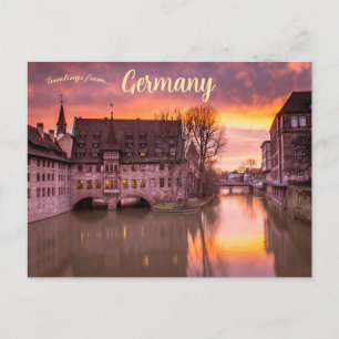 Cartão Postal Nascer do sol na Museumsbrücke em Nuremberga Alema